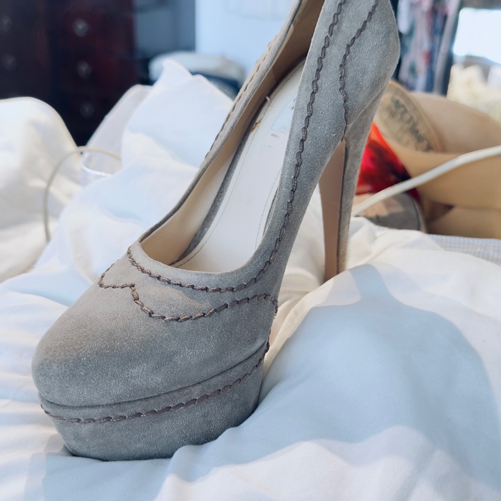 Prada Taupe Suede Mary Jane Platform Pumps size 8. Compare to other listing $400